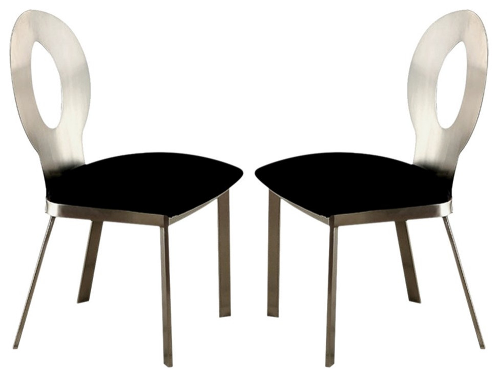 Metal Side Chair with Oval Cut Backrest with set of 2 in Silver and Black   Contemporary   Dining Chairs   by Homesquare  Houzz