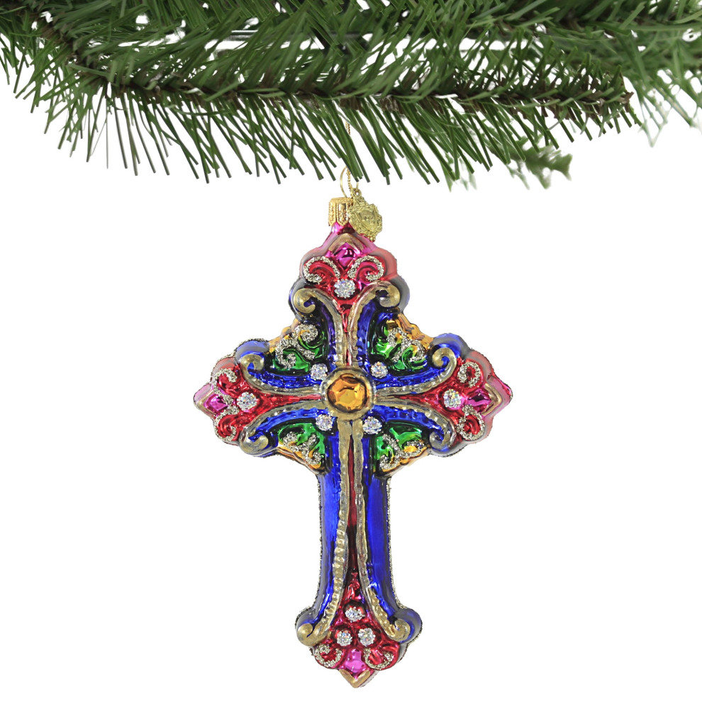 Huras Colorful Blessings Glass Ornament Relgious Cross K726   Christmas Ornaments   by Story Book Kids Inc  Houzz