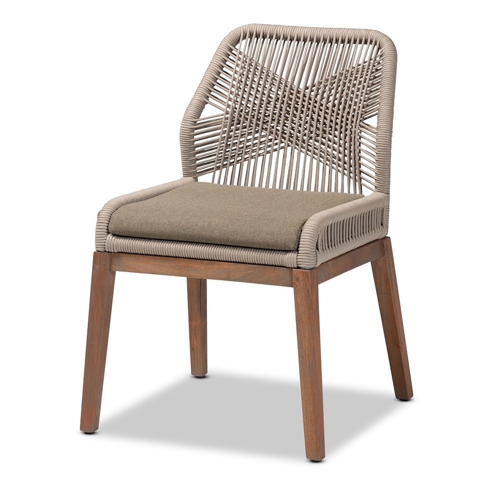 Jennifer Transitional Woven Rope Mahogany Dining Side Chair Grey