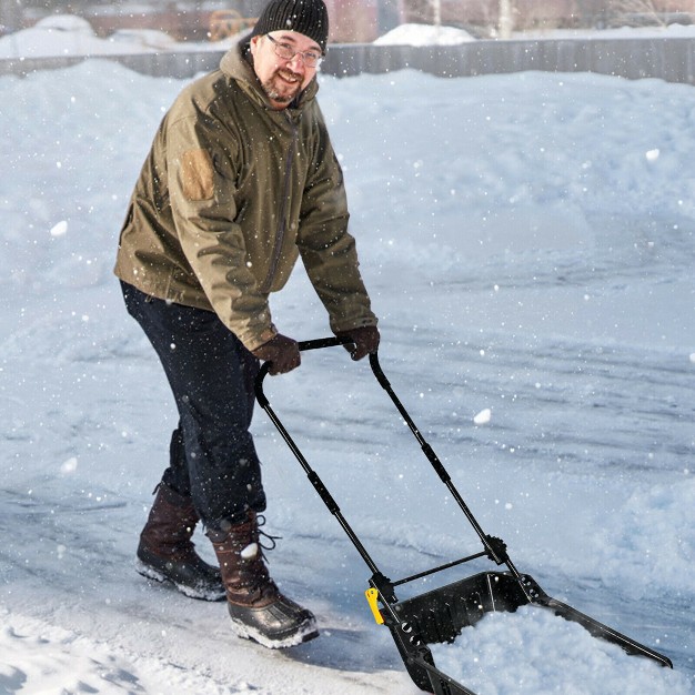 Costway 24 x27 x27 Folding Poly Snow Shovel Snow Pusher W wheels U shape Handle