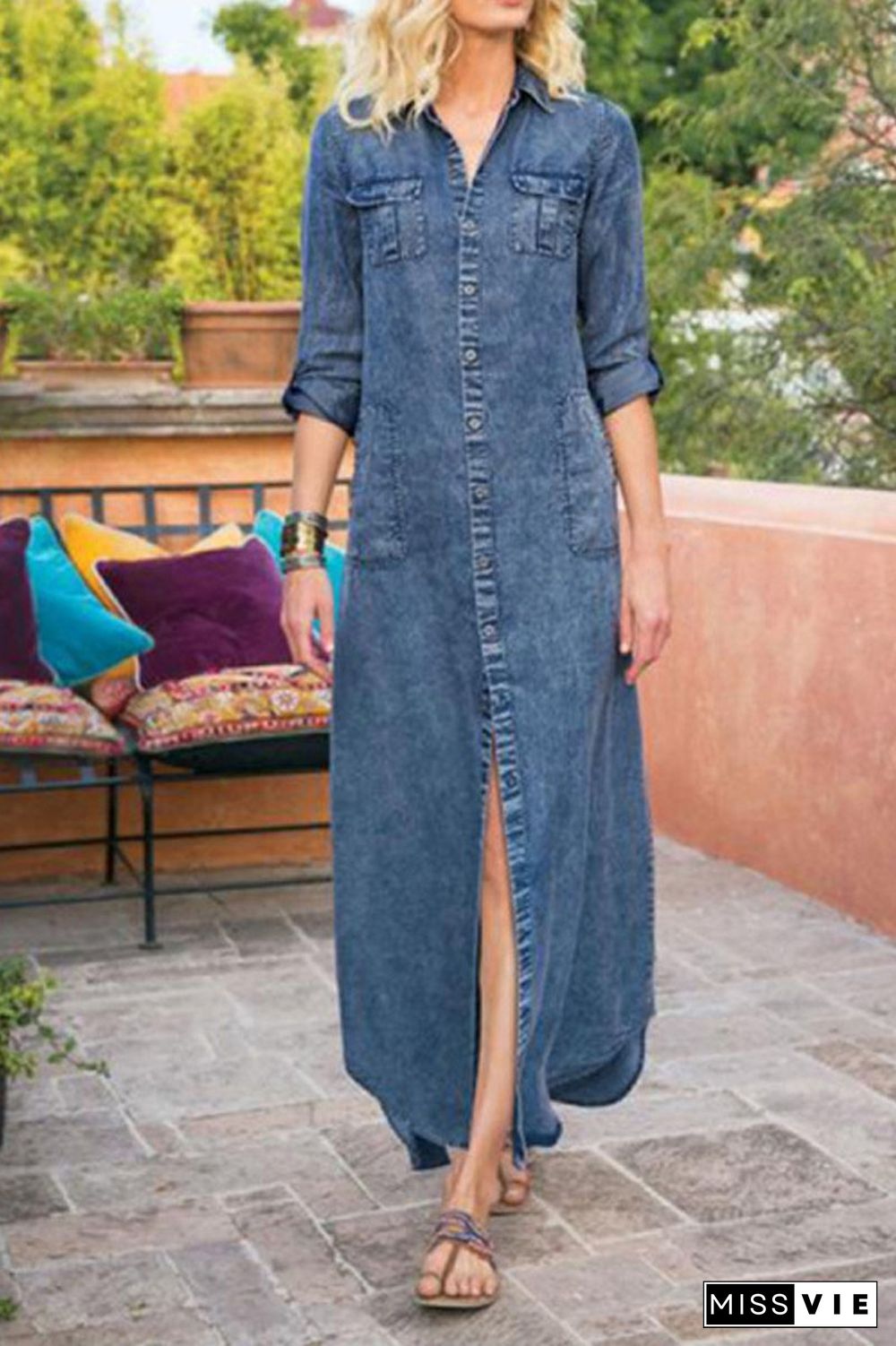 Denim Long Sleeve Maxi Dress