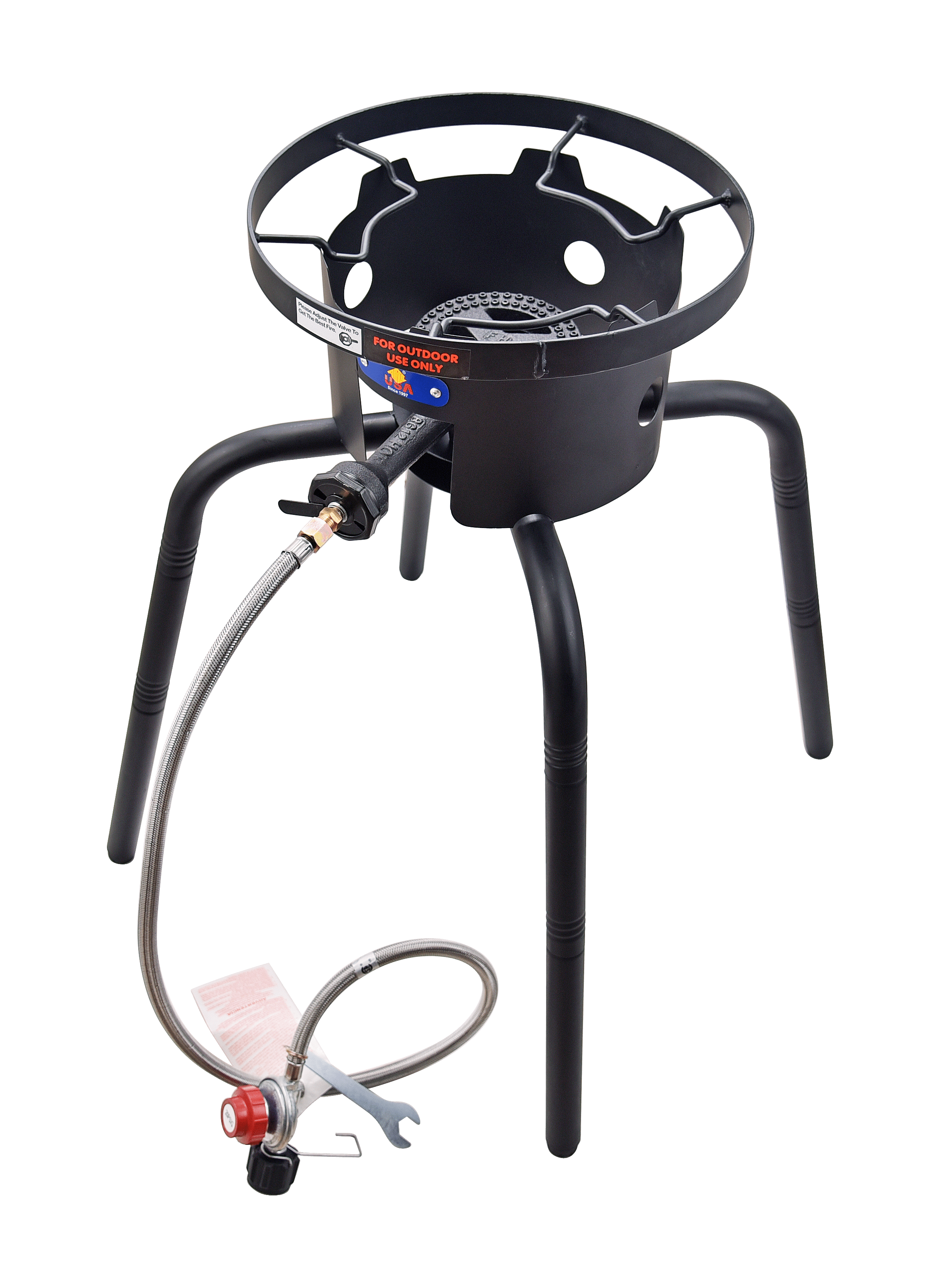 ARC USA 7382M Single Burner Outdoor Stove CSA 0-20PSI Adjustable Regulator and Hose Propane Burner Threaded Legs 15"*15"*28"