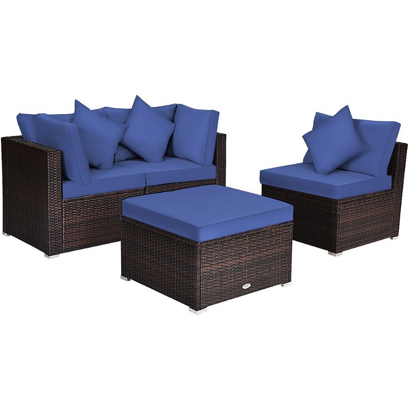 4 Pcs Ottoman Garden Deck Patio Rattan Wicker Furniture Set Cushioned Sofa