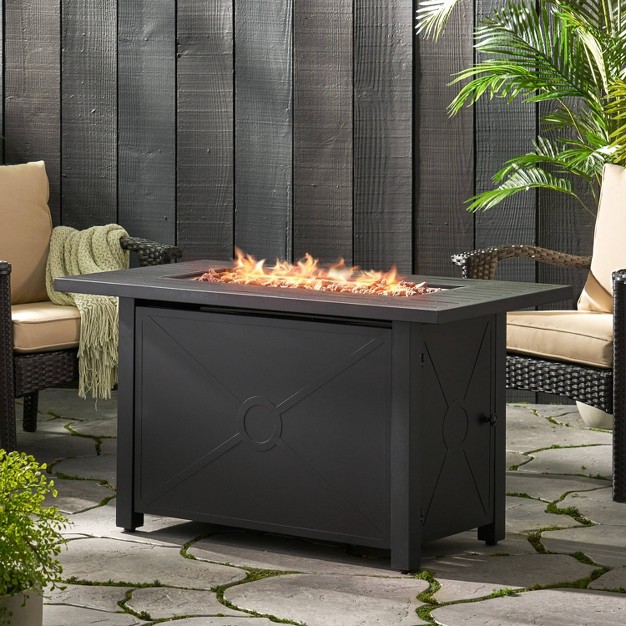 Elwick Outdoor 50000 Btu Iron Rectangular Fire Pit Black Christopher Knight Home