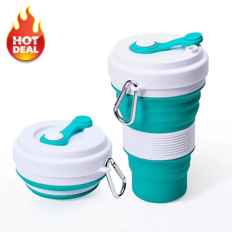 550ML Portable Reusable Eco Friendly folding collapsible camping silicone drinking coffee cup with Lids