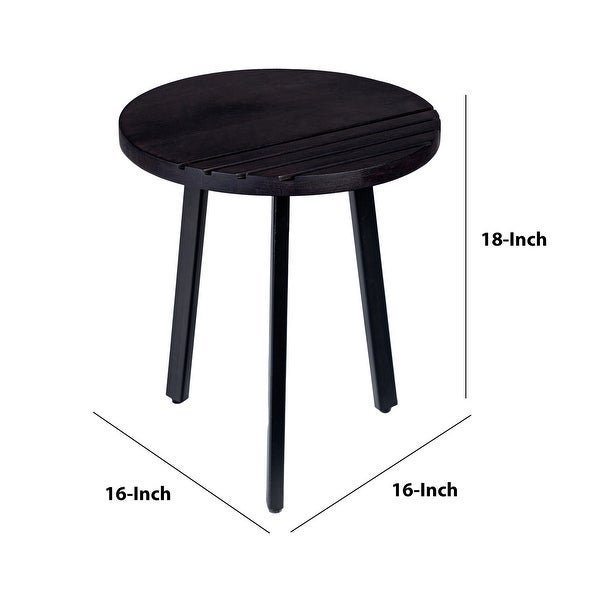 Black 18 Inch Round Mango Wood Side End Table With Metal Legs