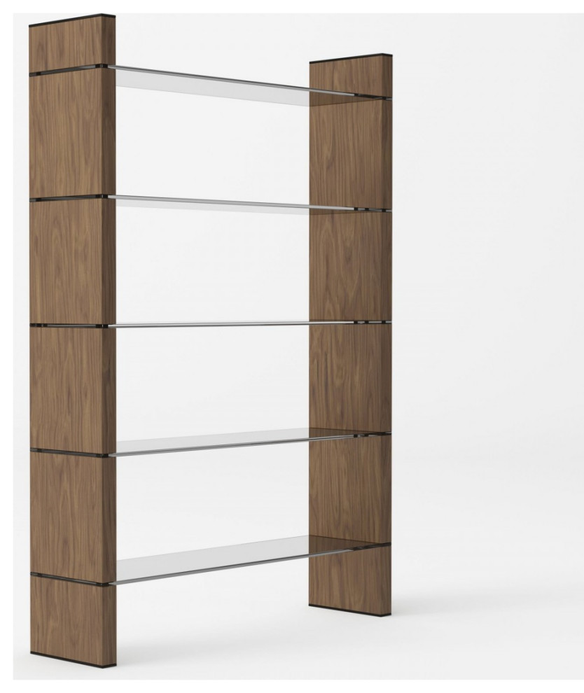 Lenco Modern Walnut and Black Glass Bookshelf   Contemporary   Bookcases   by Rustic Edge  Houzz