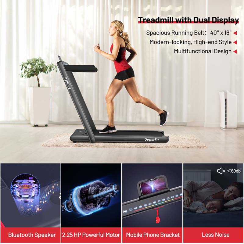 2 in 1 Folding Treadmill, 2.25HP Under Desk Electric Treadmill, Portable Walking Running Machine with Dual Display & Smart App Control