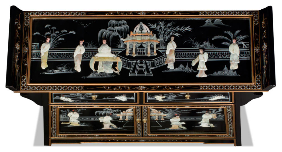 Black Lacquer Mother of Pearl Motif Oriental Altar Style Cabinet   Asian   Accent Chests And Cabinets   by China Furniture and Arts  Houzz