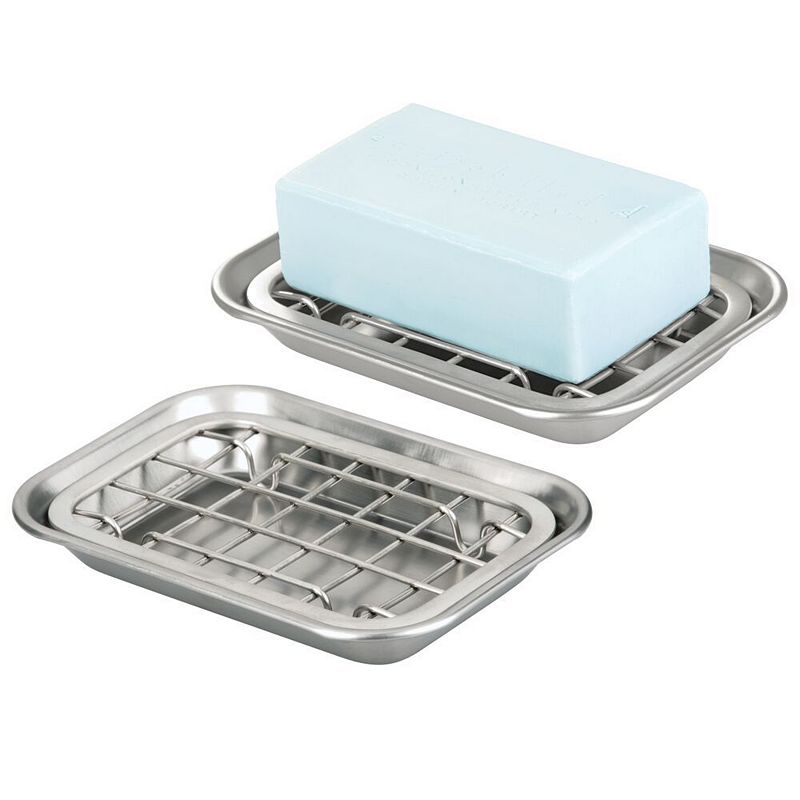 mDesign Kitchen Soap Dish Tray - Drainage Grid and Holder， 2 Pack