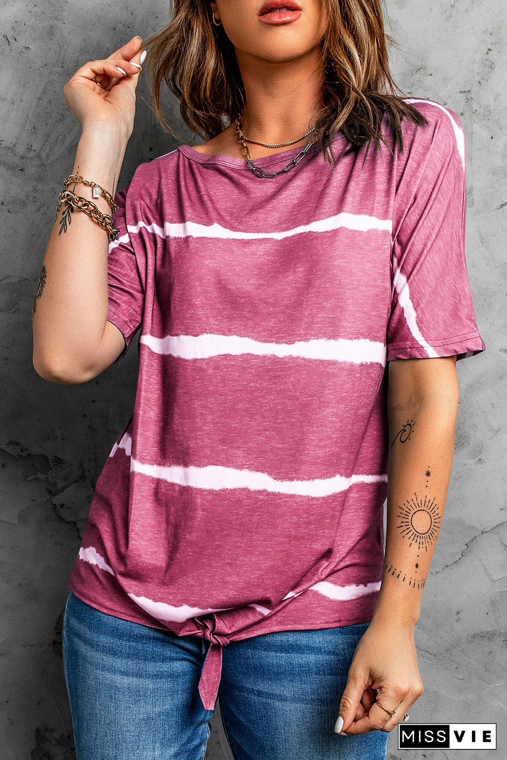 Fuchsia Tie-dye Print Loose T-shirt