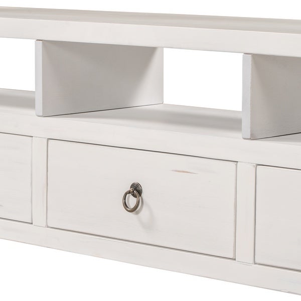 Solid Console Table Double-Storey Tabletop with Three Drawers