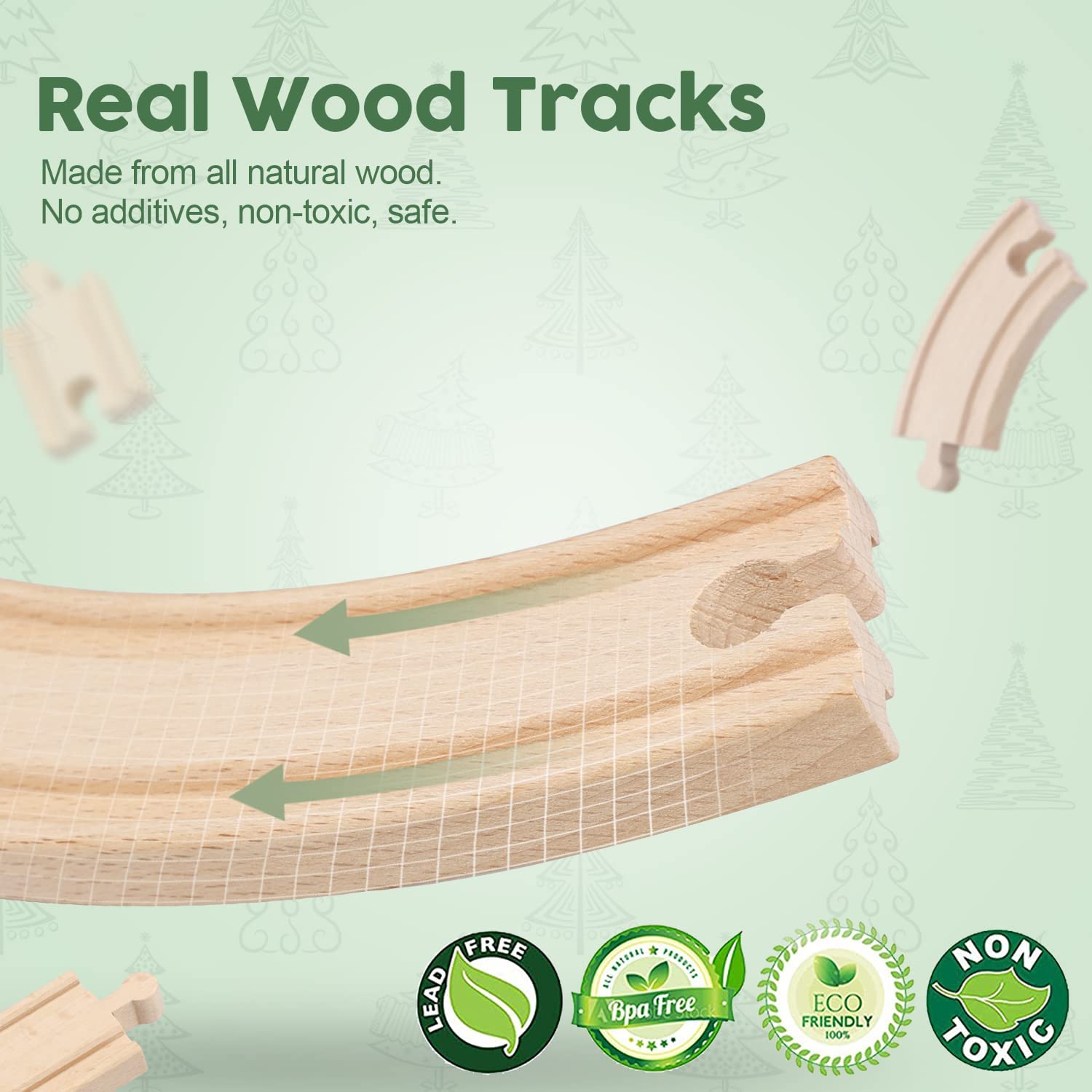 TOY Life Wooden Train Set 60pcs Toddler Boy Toys for 3 Year Old Boys - Wood Train Set with Crane Wood Train Tracks Toys Fits Thomas Brio Melisa Chugginton Train Track Set Wooden Railway Gifts for Boys