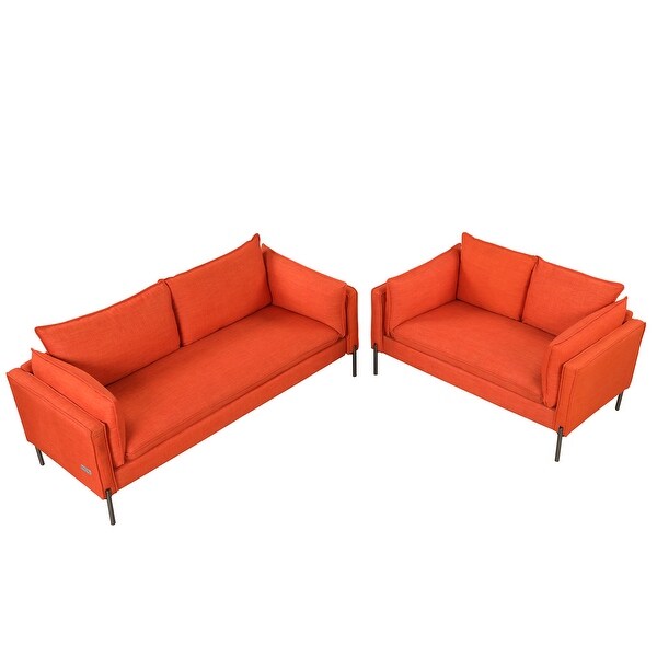 2+3 Seat Linen Sofa Sets with USB Charging Ports， Pillows and Solid Metal Legs