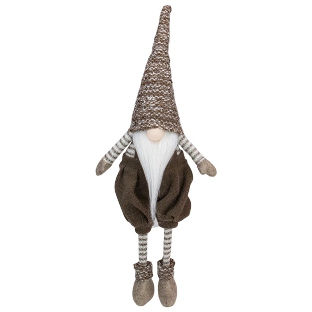 Brown And White Sitting Tabletop Gnome Christmas Decoration