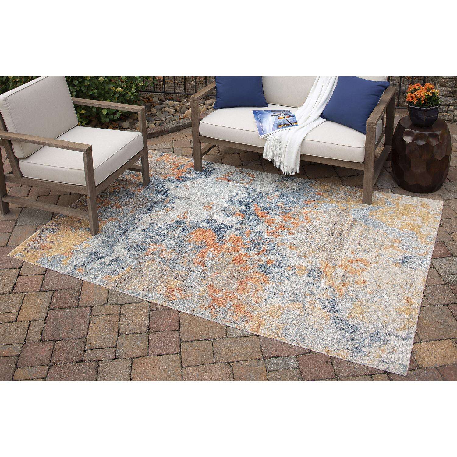 Ashley Wraylen 120 in. L X 94 in. W Multicolored Ethereal Indoor and Outdoor Polypropylene Rug