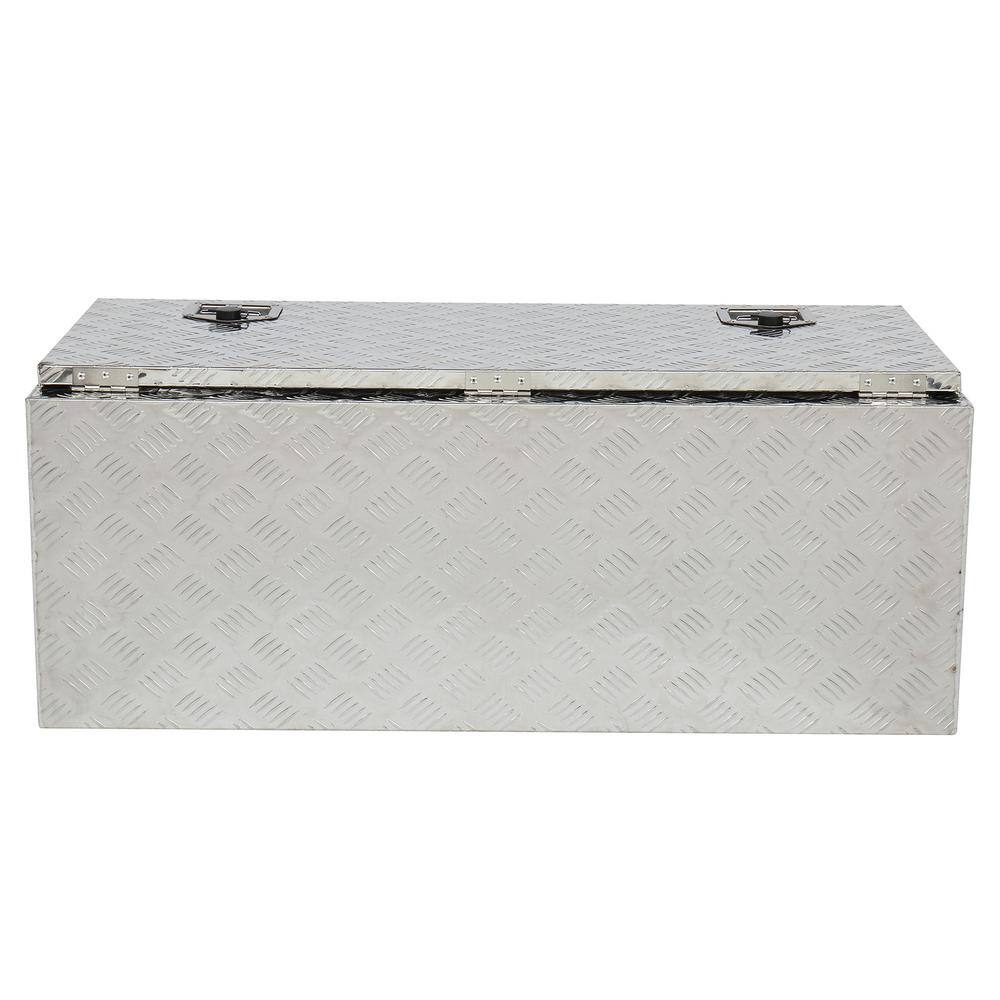 Karl home 42 in. Silver Diamond Plate Aluminum Underbody Truck Tool Box Double Lock with Key 655159938119