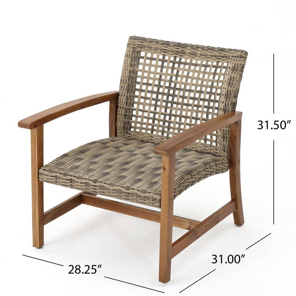 Noble House 2Piece Wood and Faux Rattan Patio Seating Set