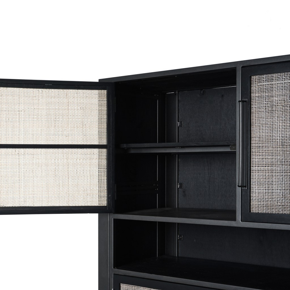 Modern Rustic Black Rattan Double Decker Accent Cabinet   Midcentury   Accent Chests And Cabinets   by VirVentures  Houzz