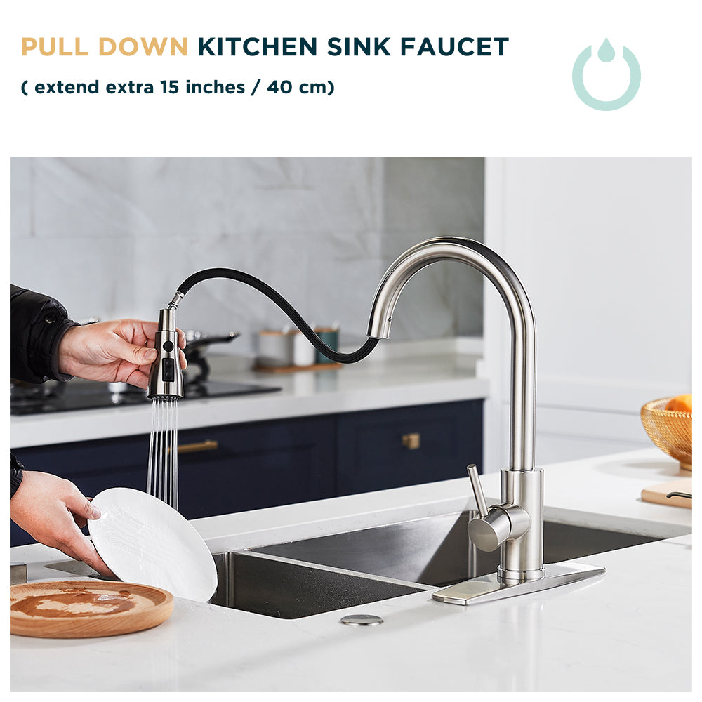 Forious Kitchen Faucet for Pull Down Sprayer Single Handle Sink Faucet Brushed Nickel in Kitchen