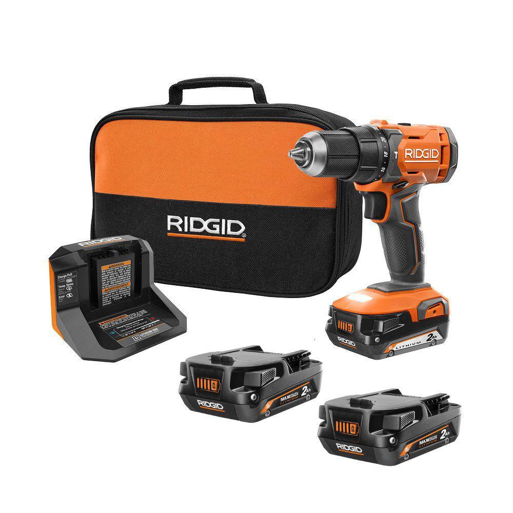 RIDGID 18V Cordless 12 in. DrillDriver Kit with 2.0 Ah Battery and Charger with (2) MAX Output 2.0 Ah Batteries R86001K-AC840020PN