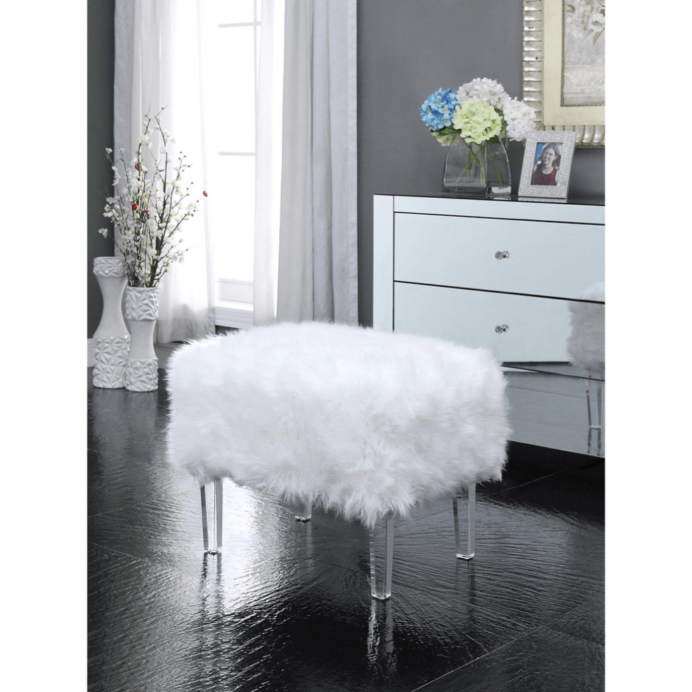 19 quotWhite Faux Fur And Clear Ottoman   Footstools And Ottomans   by HomeRoots  Houzz