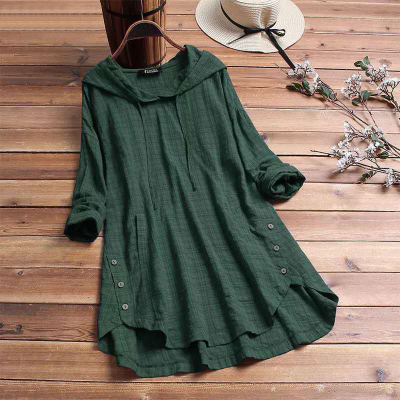 Plaid Long Sleeve Casual Hooded Blouse