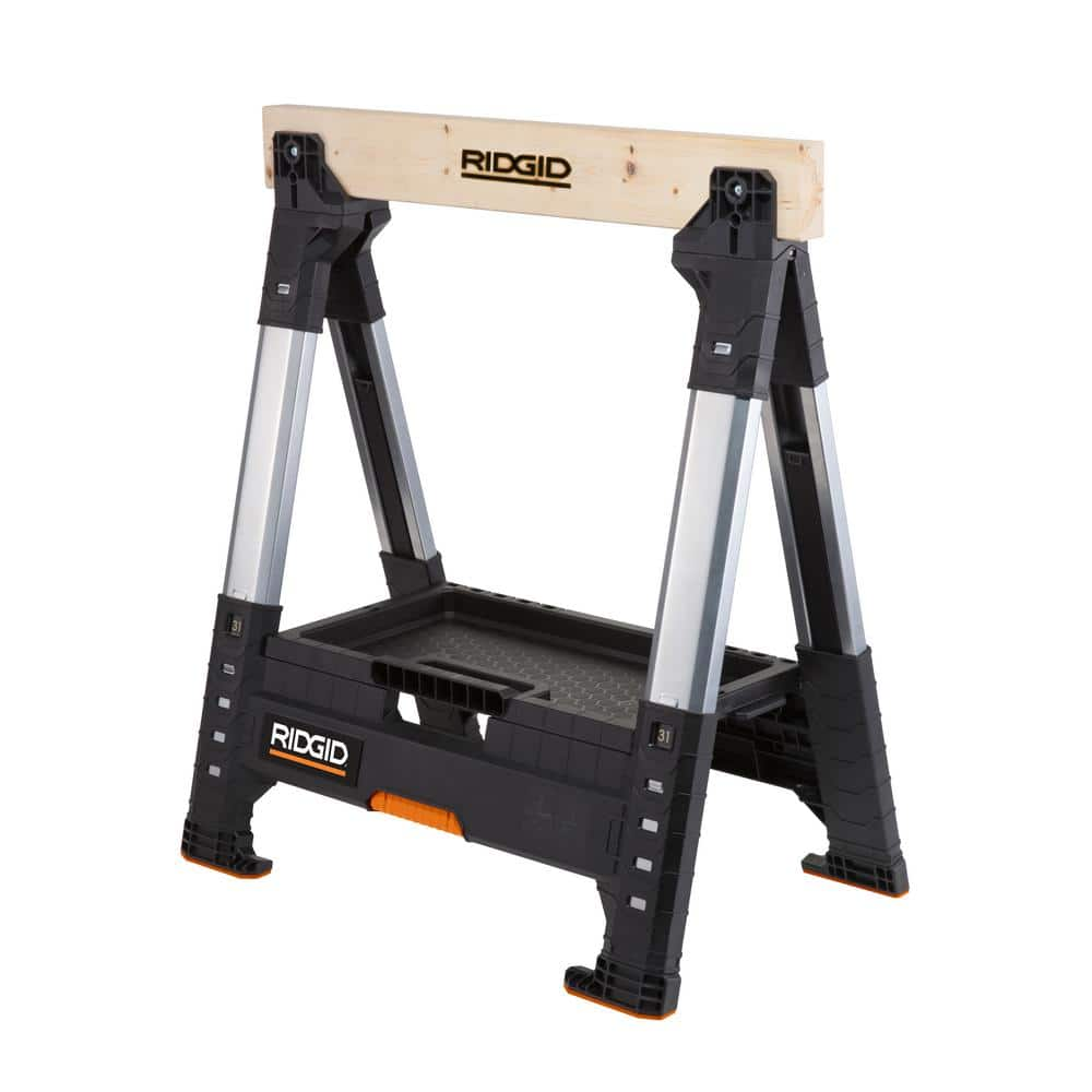 RIDGID 32 in. Polypropylene Folding Sawhorse with Adjustable Metal Legs 230710