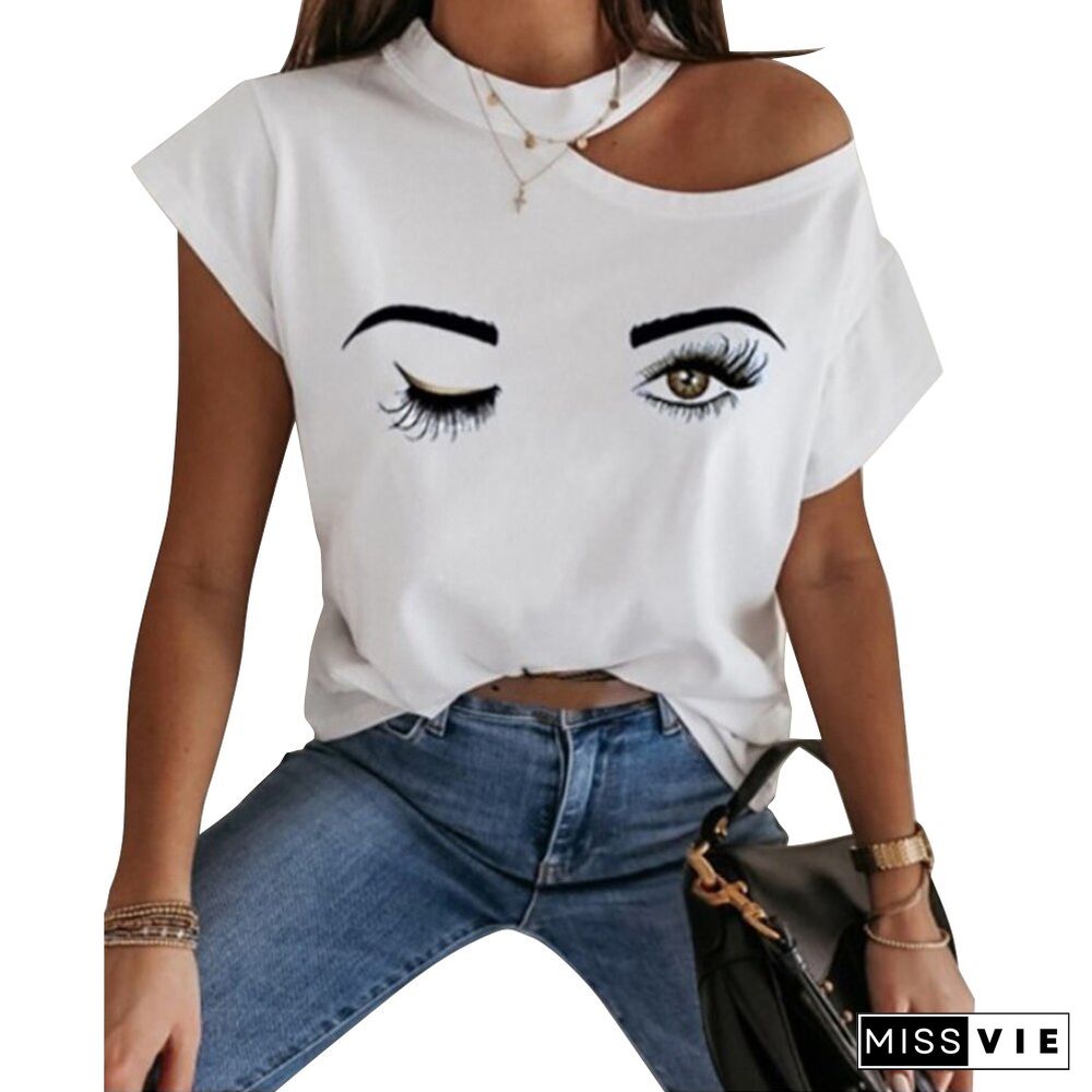 Women Summer Love Print Tshirt Casual Short Sleeve Tops Tees Sexy Off Shoulder T-Shirt O-neck Loose Shirts Female D30