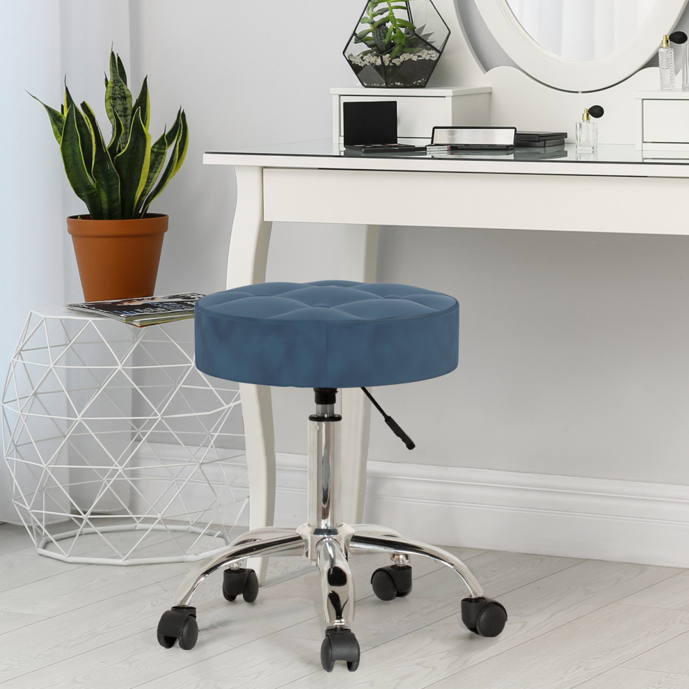 Nora Metal Adjustable Backless Vanity/Office Stool  Chrome with Cream Velvet   Contemporary   Vanity Stools And Benches   by Hillsdale Furniture  Houzz