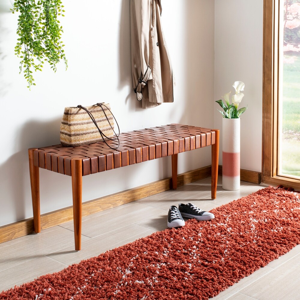 SAFAVIEH  Amalia Wood and Leather Bench.