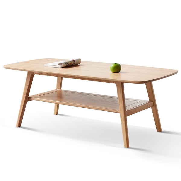 Solid Wood Center Low Table with Storage Shelf