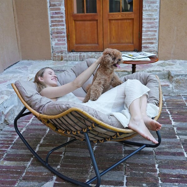 Outdoor Rocking Chair，Patio Egg Rocking Chair，Indoor Papasan Chair，Rattan Wicker Lounge Chair，Comfy Modern Royal Chair