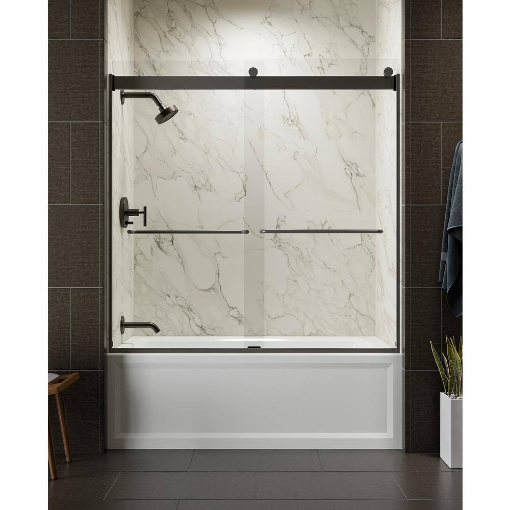 KOHLER Levity 59.625 in. W x 59.75 in. H Frameless Sliding Tub Door with Handles in Anodized Dark Bronze 706002-L-ABZ