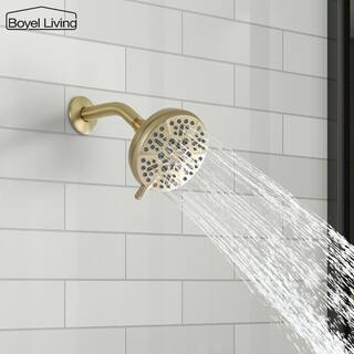 Boyel Living 5-Spray Patterns 5 in. Wall Mount Fixed Shower Head with 2.5 GPM and Stainless Steel Shower Arm in Brushed Gold TWSHA015-5BG