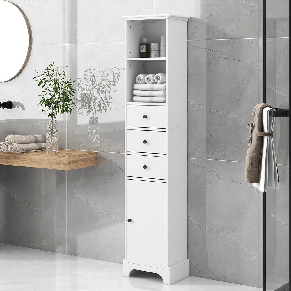 Tall Bathroom Cabinet Storage Cabinet 3 Drawers and Adjustable Shelf