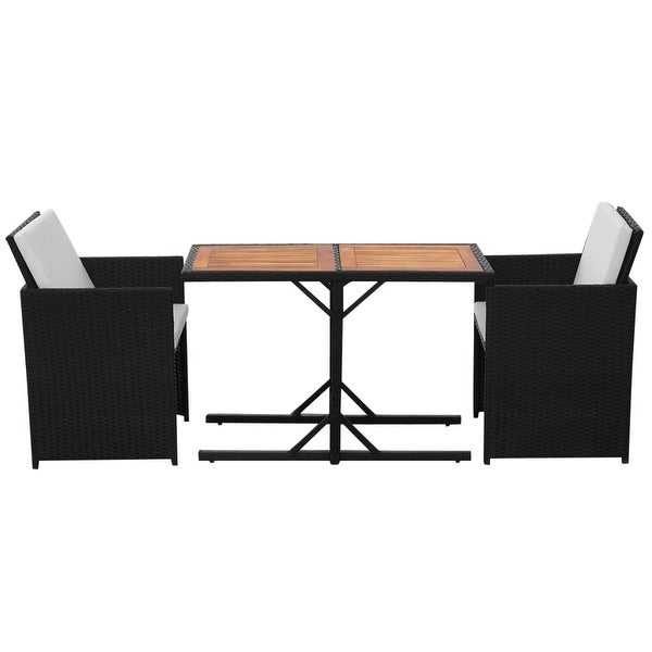 3 Piece Bistro Set with Cushions Poly Rattan Black - Overstock - 35108218