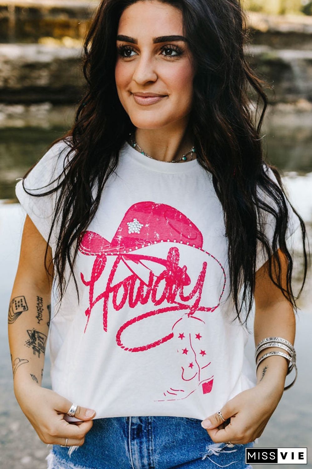 White Rhinestone Howdy Graphic Tee