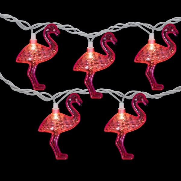 10ct Pink Flamingo Summer Patio String Light Set，7.25ft White Wire