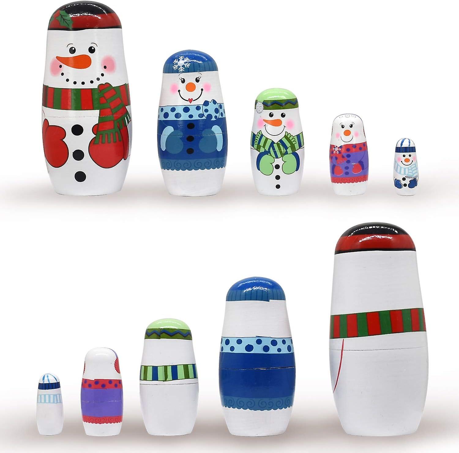 Russian Nesting Dolls Matryoshka Christmas Dolls 5pcs Russian Snowman Handmade Wooden Toys Birthday Wishing Gift For Kids Toddler Children