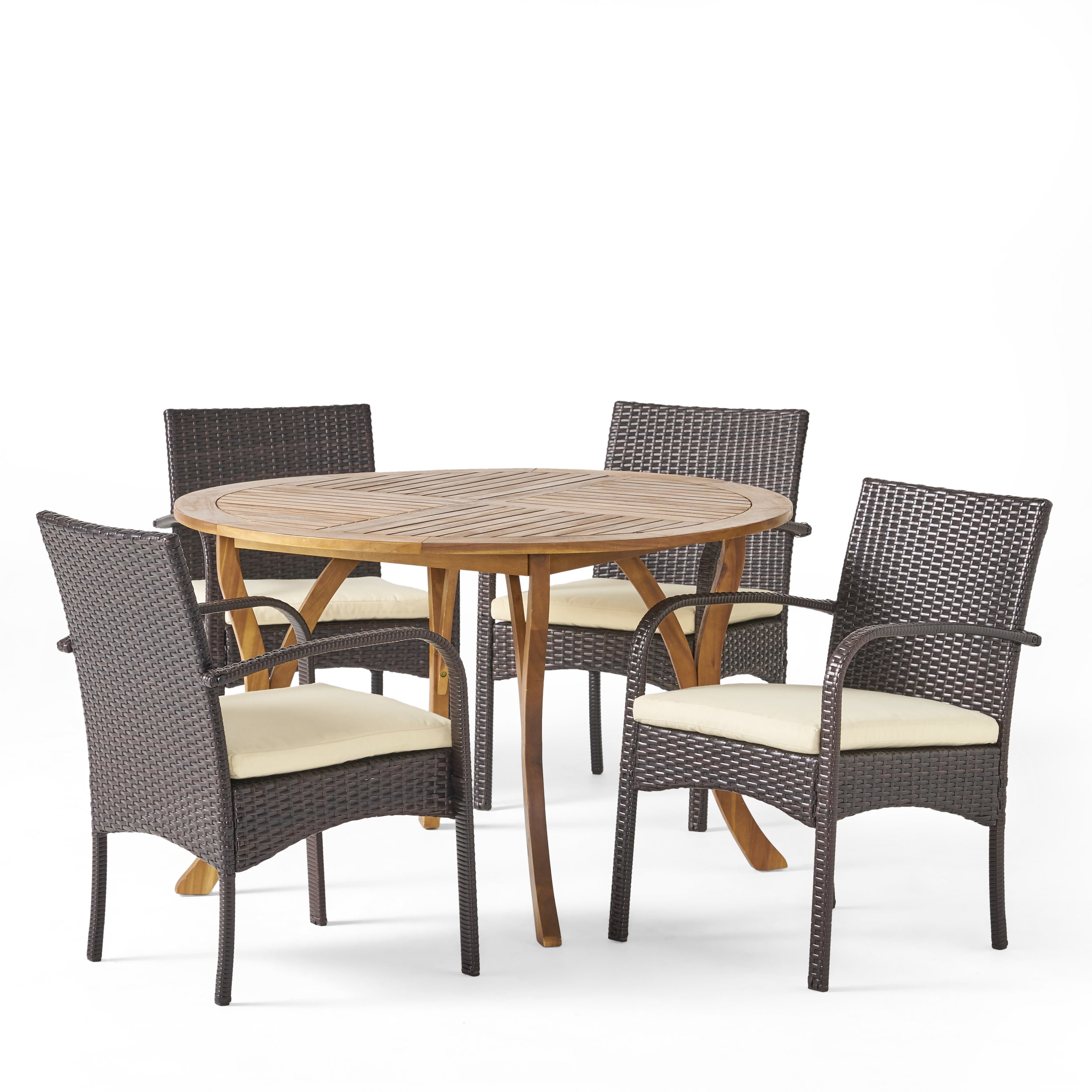 Jaden Outdoor 5 Piece Acacia Wood and Wicker Dining Set