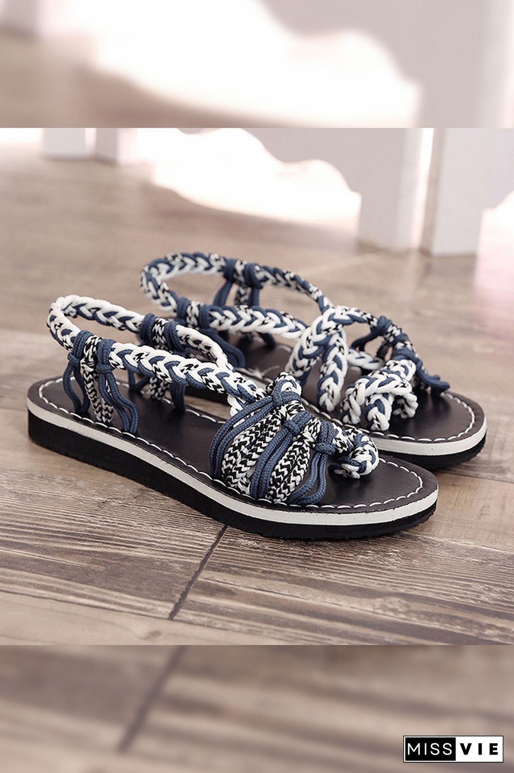 Colorful Rope Twist Knot Splicing Flat Sandals