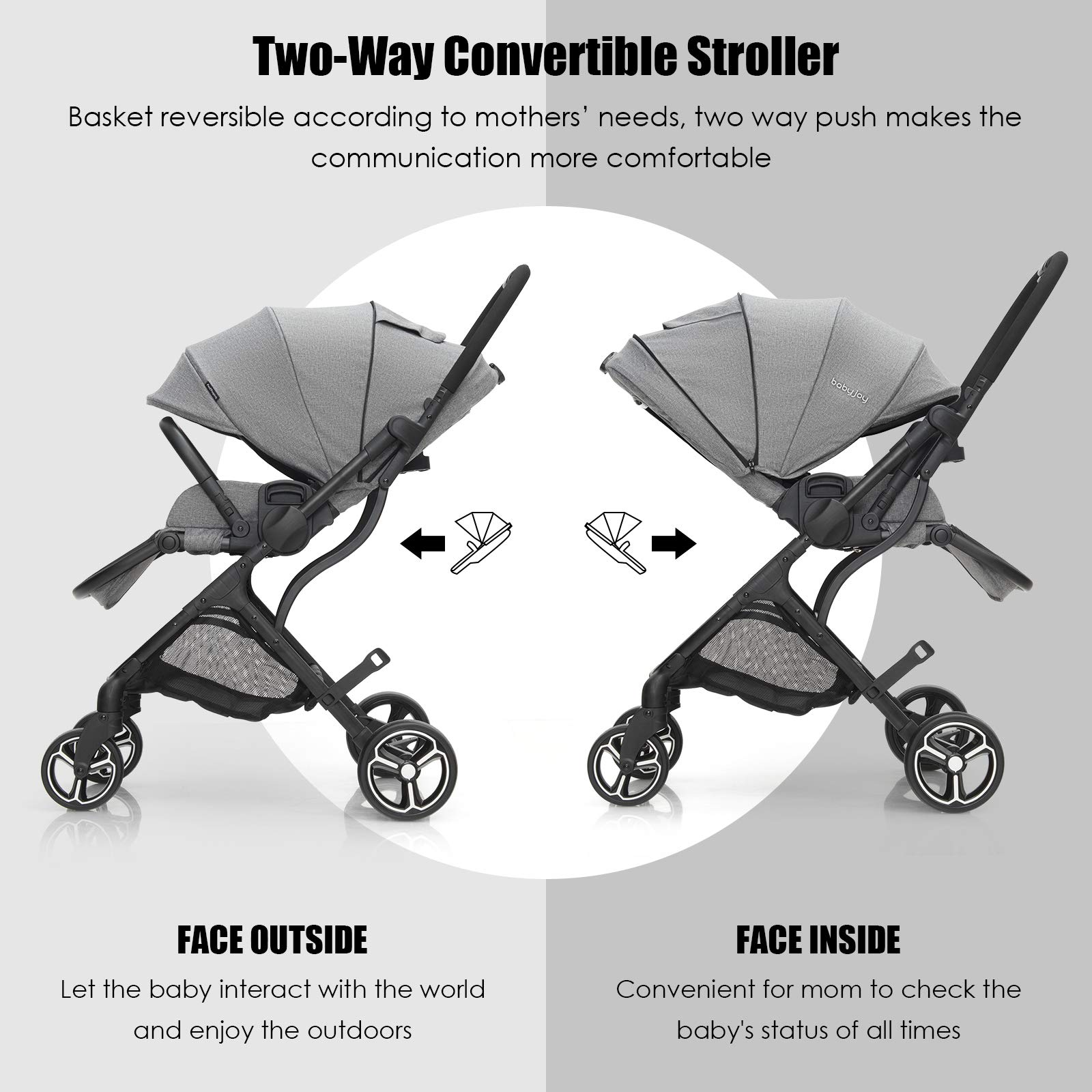 BABY JOY Baby Stroller, Front Rear Facing Toddler Carriage w/Convertible Seat