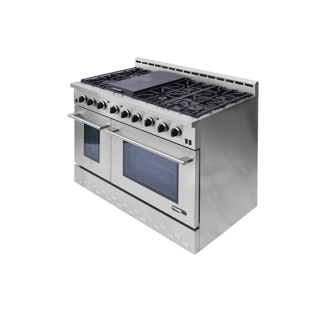 NXR Entree Bundle 48 in. 7.2 cu. ft. Pro-Style Dual Fuel Range Convection Oven and Range Hood in Stainless Steel and Black NKD4811EHBD