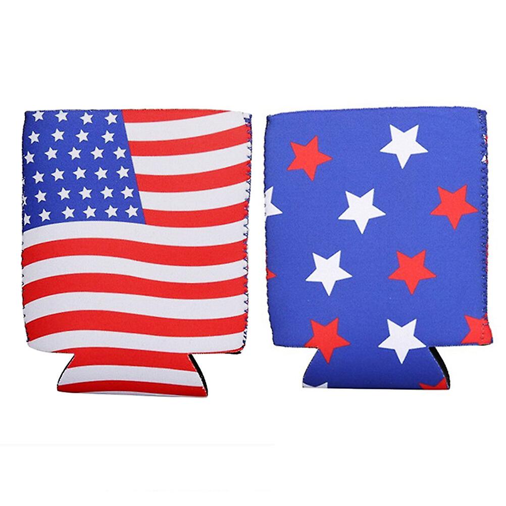 2pcs American Flag Pattern Ring-pull Can Warming Cover Beverage Bottle Cover Drinking (flag Pattern， Star Pattern For Each 1pc)