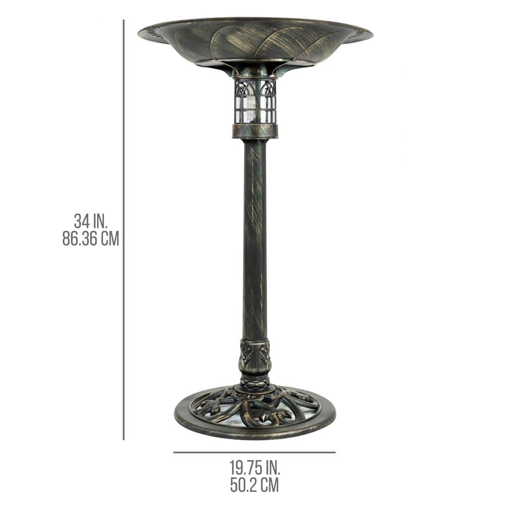 SunRay Beacon Point Solar Lighted Bird Bath in Brushed Bronze 841010