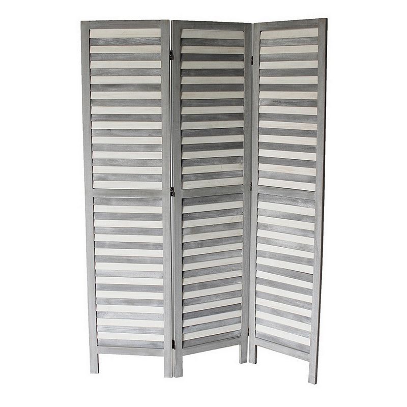 Traditional 3 Panel Room Divider with Slat Panelling， Gray