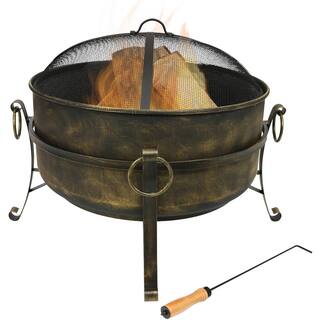 Sunnydaze Decor Cauldron 24 in. x 23 in. Round Steel Wood Fire Pit with Spark Screen in Black NB-CF24