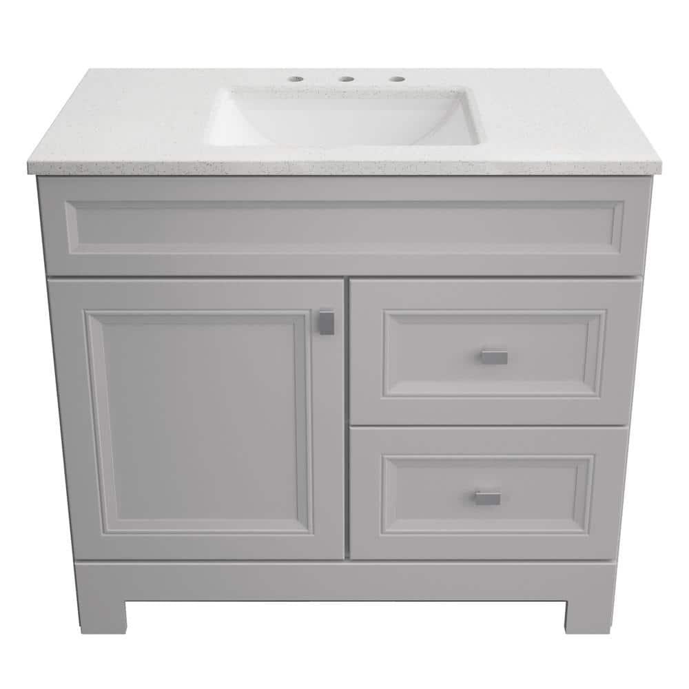 Home Decorators Collection Sedgewood 365 in W x 188 in D x 344 in H Freestanding Bath Vanity in Dove Gray with Arctic Solid Surface Top