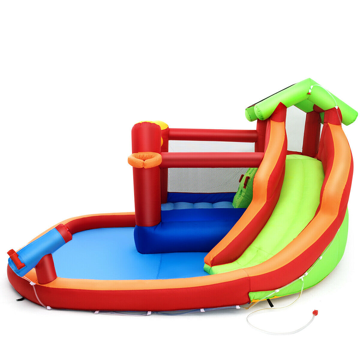 Gymax Inflatable Slide Bouncer and Water Park Bounce House Splash Pool Water Cannon